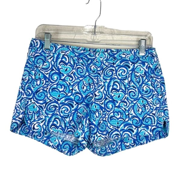 Lilly Pulitzer Womens Shorts Adie Chasing Tail Blue Fish Side Zip Cotton Size 0 - Picture 1 of 6